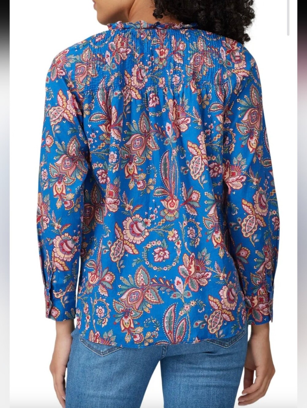 J. Crew X Liberty Fabric Flora Belle Ruffle Top Blue Floral Paisley Size 6 - Picture 12 of 12